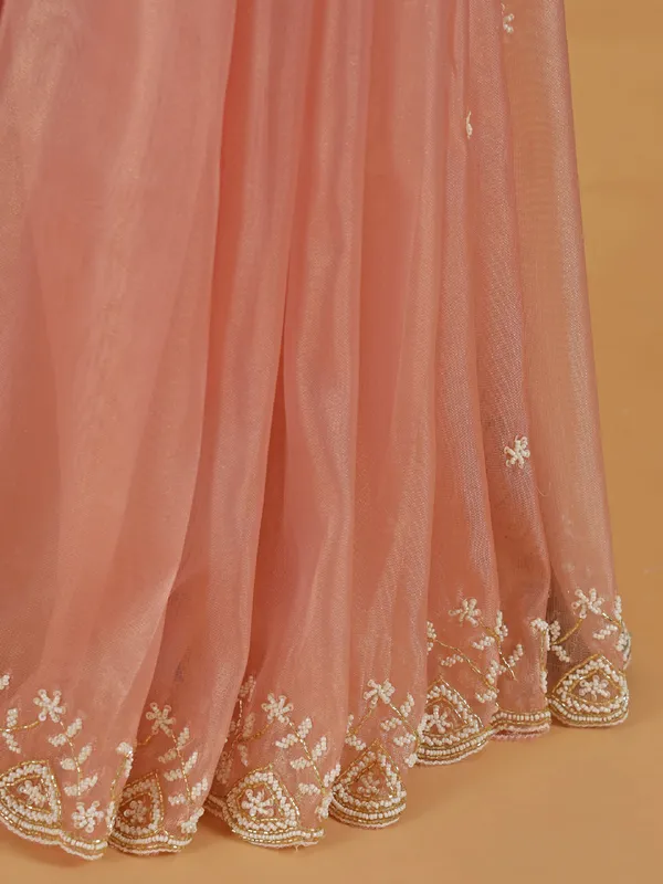 Stunning light pink sareen in organza fabric