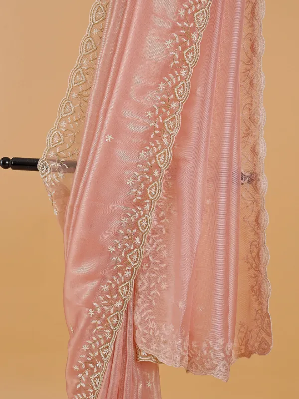 Stunning light pink sareen in organza fabric