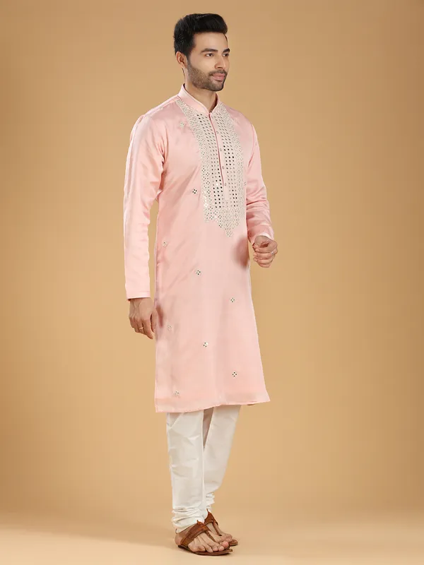 Stunning light pink silk festive kurta suit