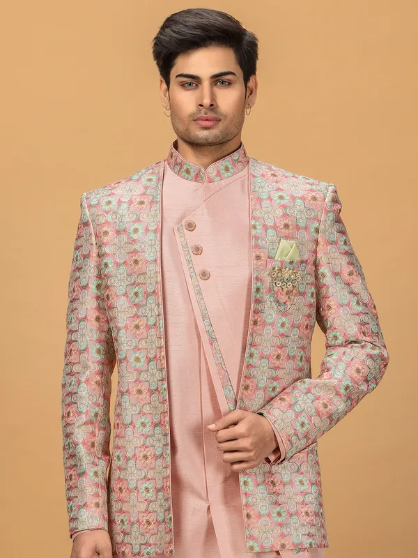 Stunning light pink silk indowestern