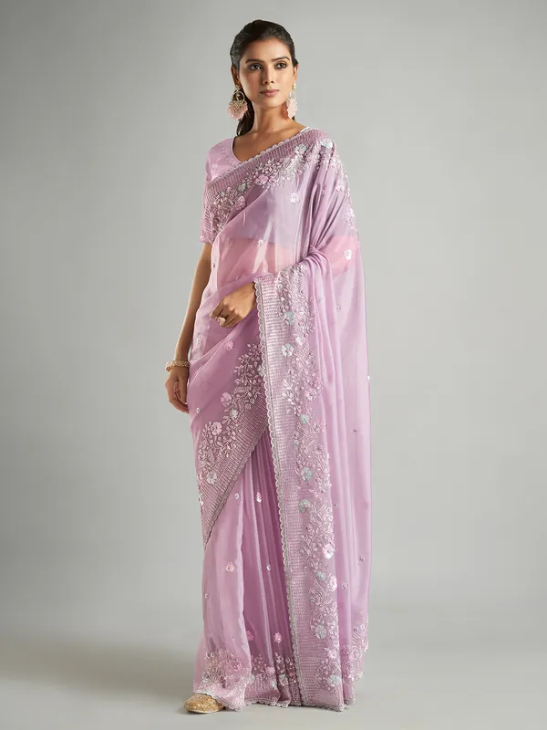 Stunning light purple organza saree