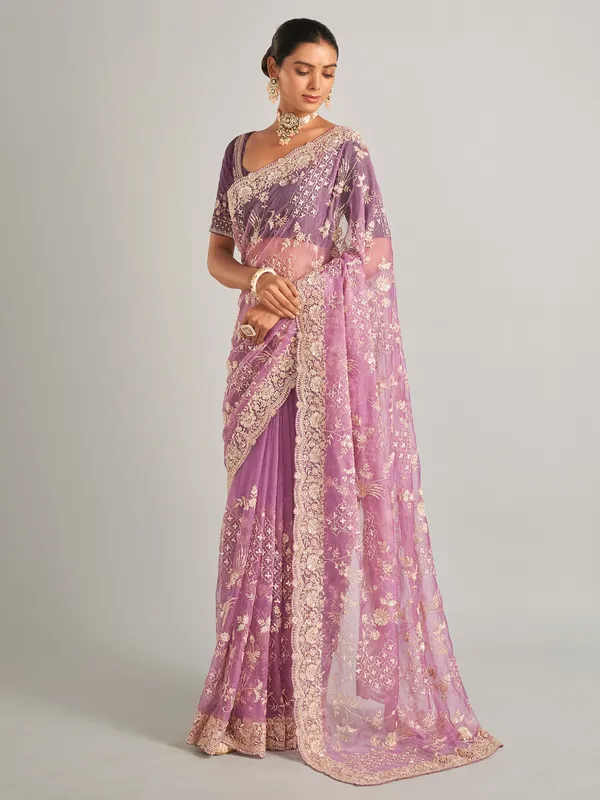 Stunning light purple saree in organza silk