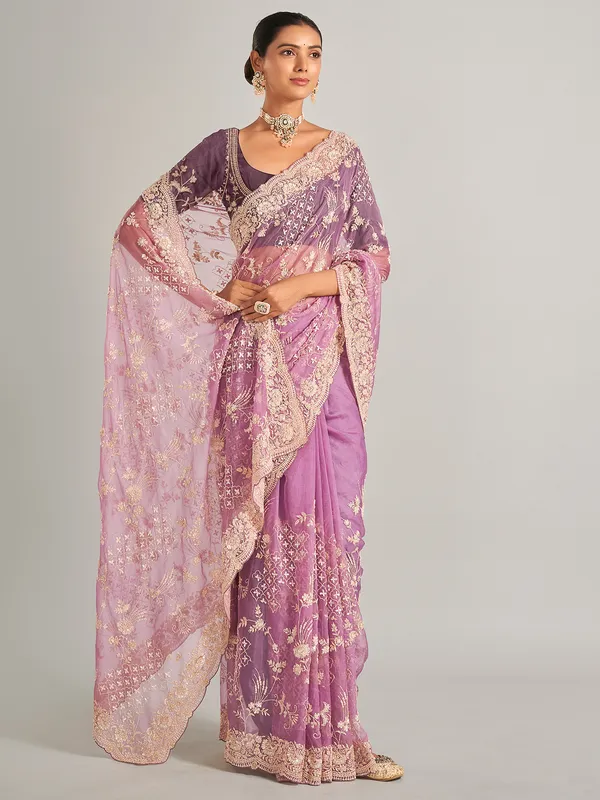 Stunning light purple saree in organza silk