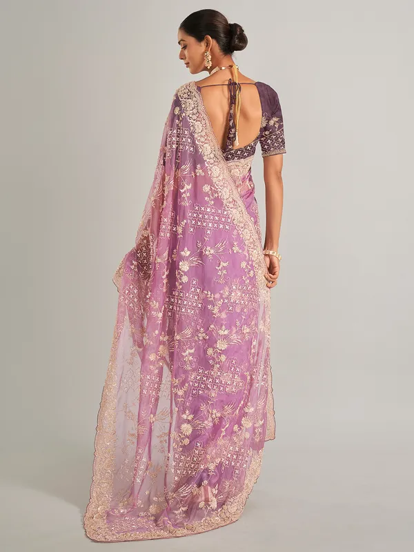 Stunning light purple saree in organza silk