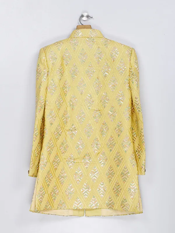 Stunning light yellow silk indowestern for boys