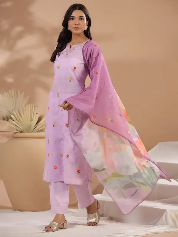 Stunning lilac purple cotton kurti set