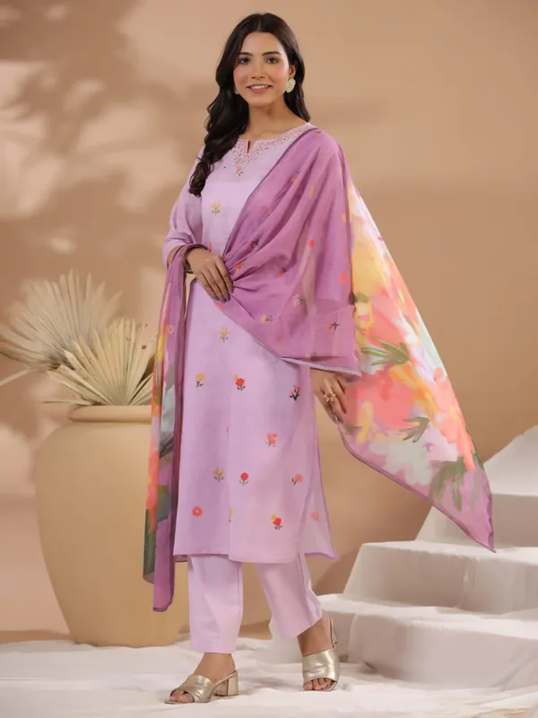 Stunning lilac purple cotton kurti set