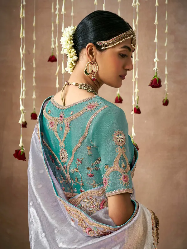 Stunning lilac purple dola silk saree