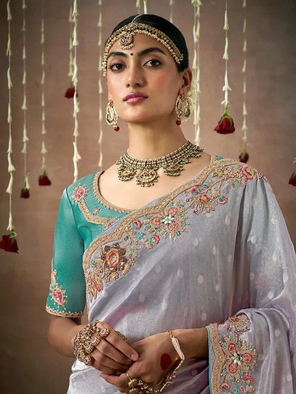 Stunning lilac purple dola silk saree