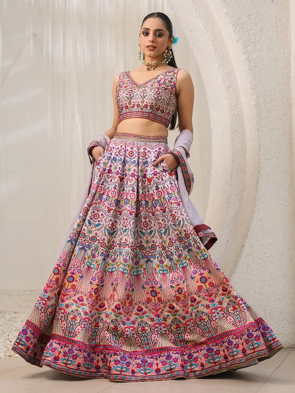 Stunning lilac purple printed lehenga choli