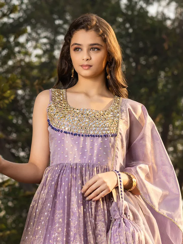 Stunning lilac purple silk anarkali style palazzo set