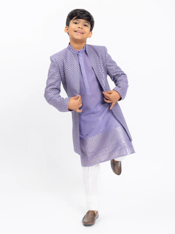 Stunning lilac purple silk indowestern