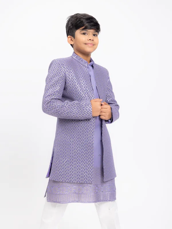 Stunning lilac purple silk indowestern