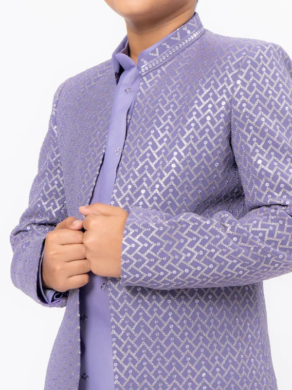Stunning lilac purple silk indowestern