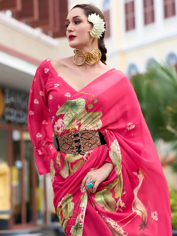 Stunning magenta georgette saree for festive