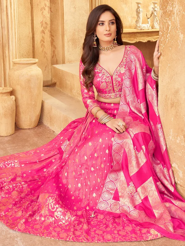 Stunning magenta lehenga choli in silk with dupatta