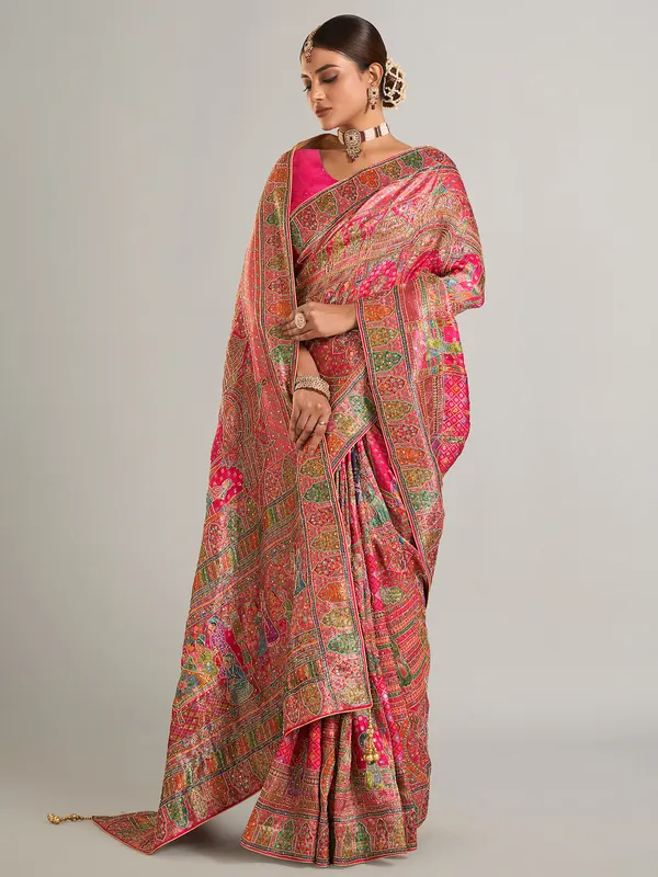 Magenta pashmina silk saree