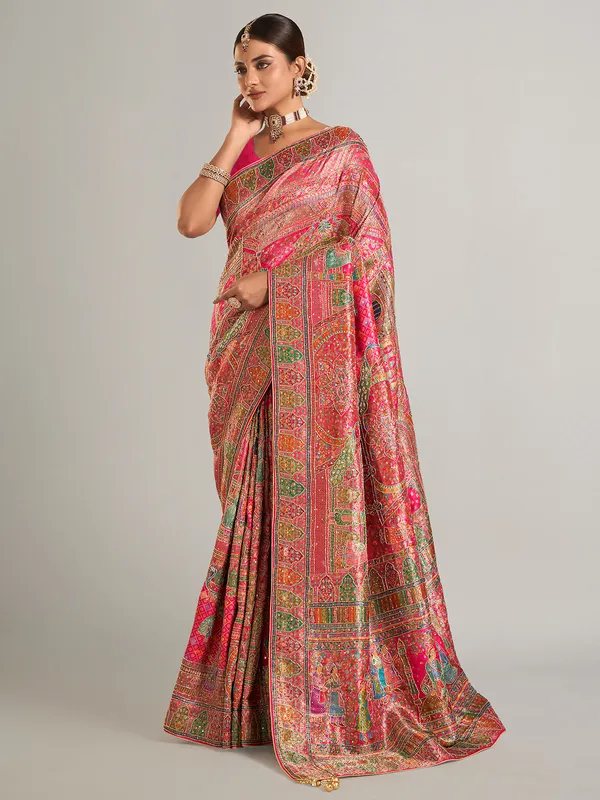 Magenta pashmina silk saree