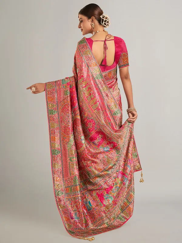 Magenta pashmina silk saree