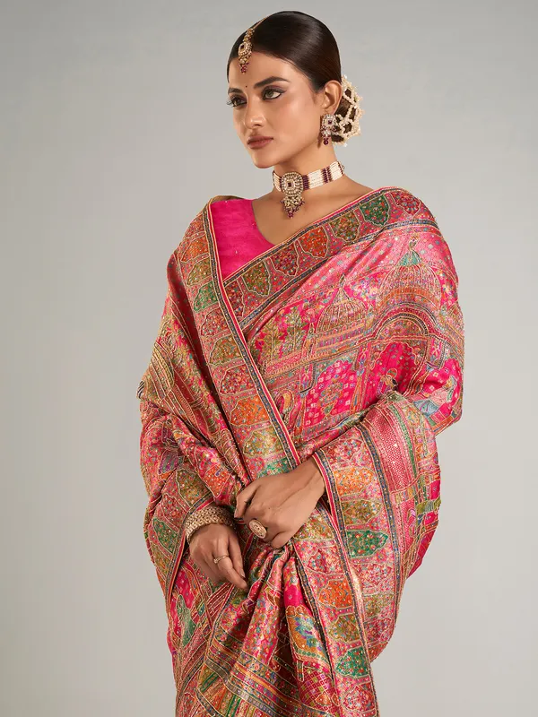 Magenta pashmina silk saree