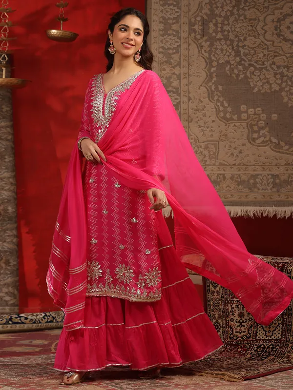 Stunning magenta printed kurti in silk