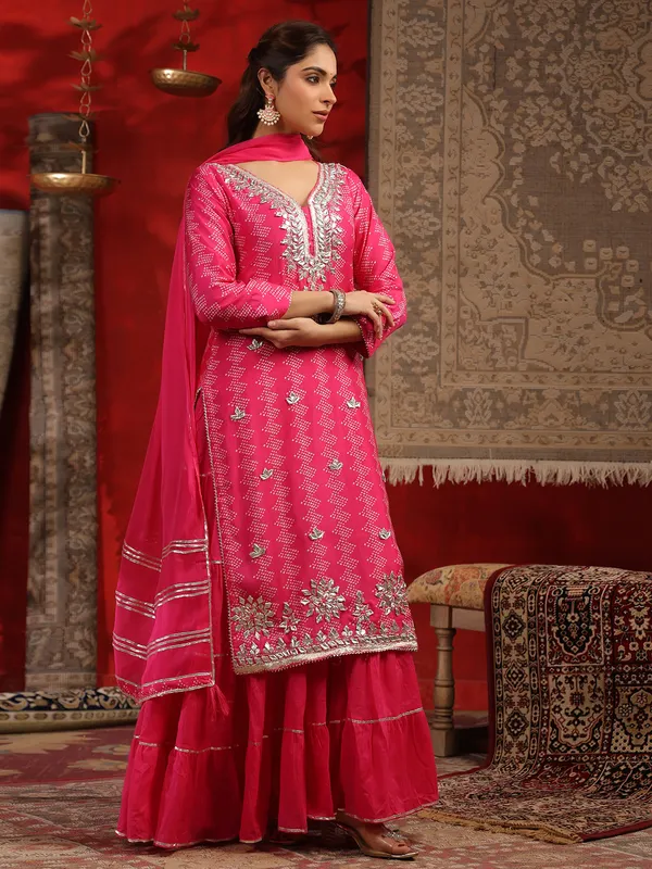 Stunning magenta printed kurti in silk