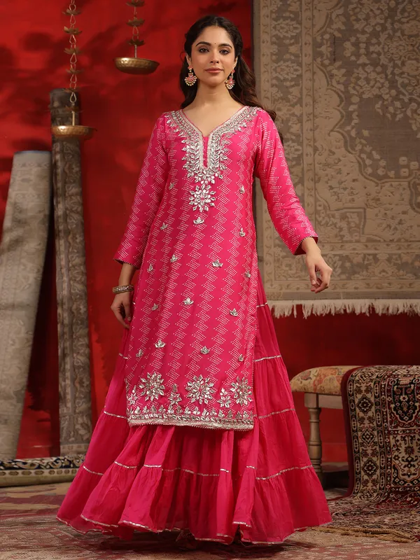 Stunning magenta printed kurti in silk