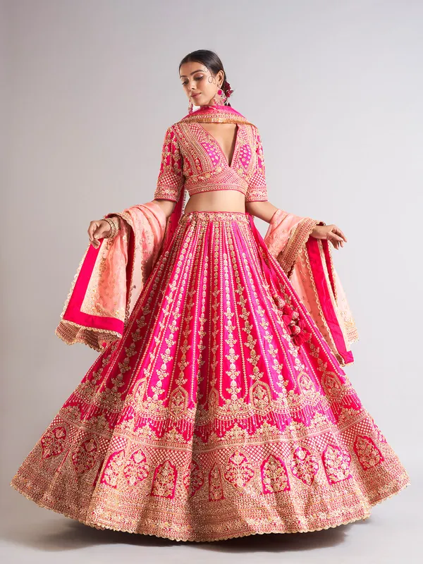 Stunning magenta raw silk lahenga choli