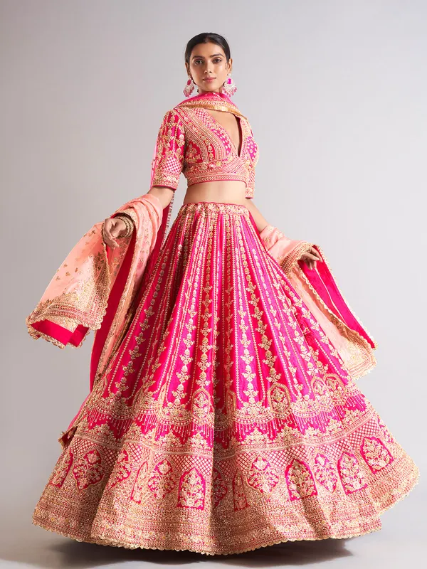 Stunning magenta raw silk lahenga choli
