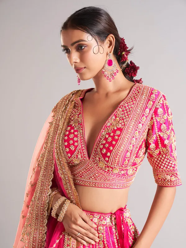 Stunning magenta raw silk lahenga choli