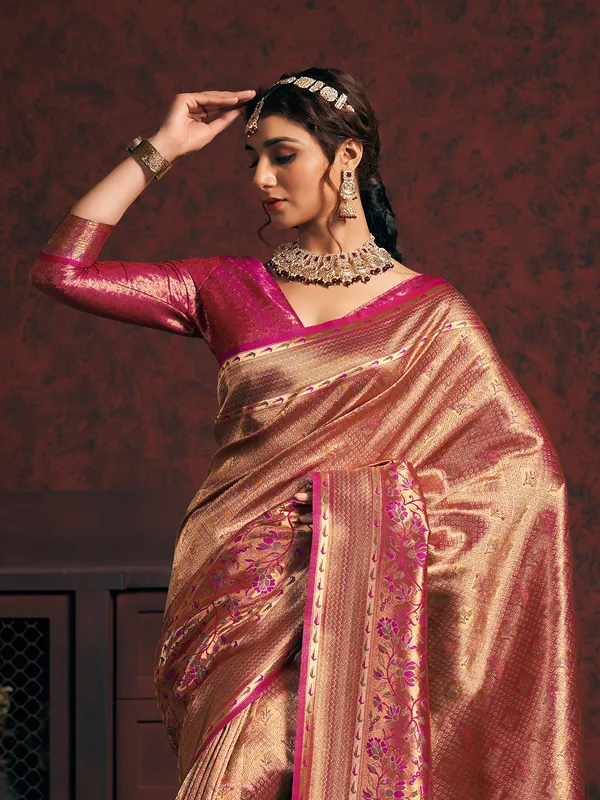 Stunning magenta silk minakari saree