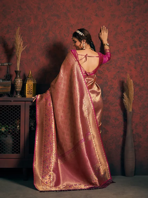 Stunning magenta silk minakari saree