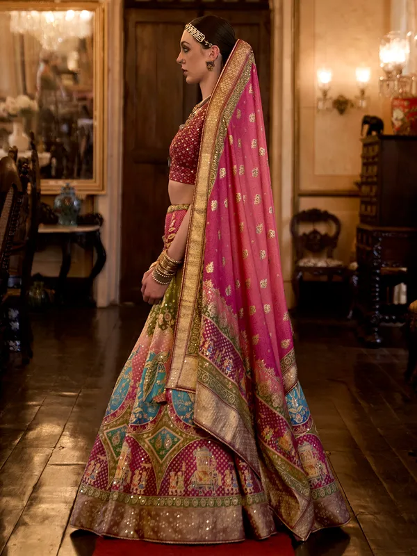 Stunning magenta silk printed lehenga choli