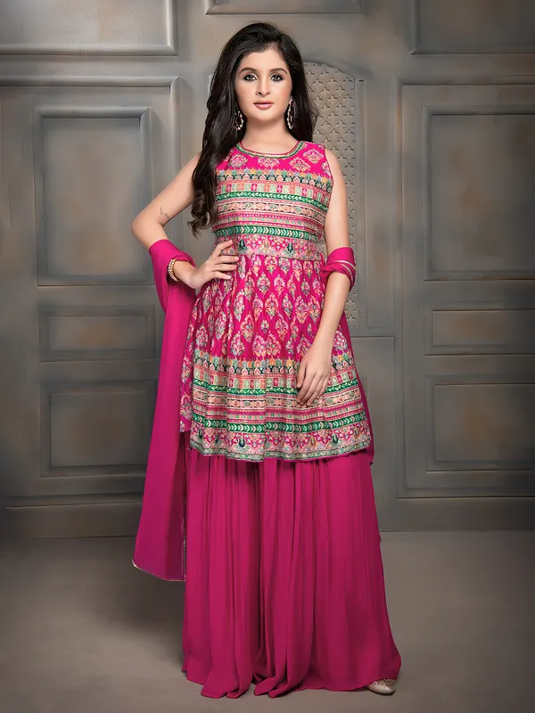 Stunning magenta silk printed palazzo suit