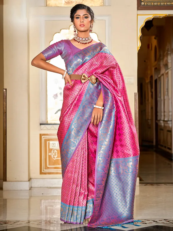 Stunning magenta silk wedding wear saree