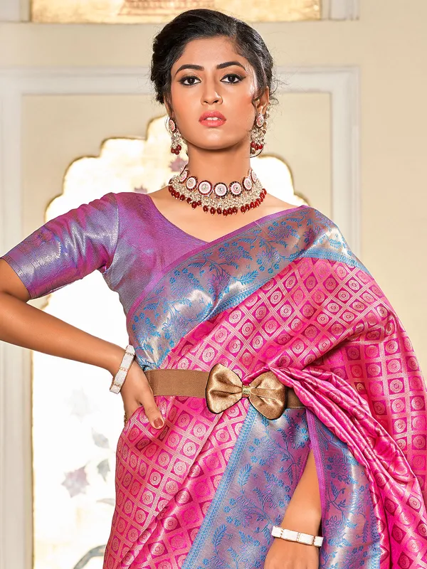 Stunning magenta silk wedding wear saree