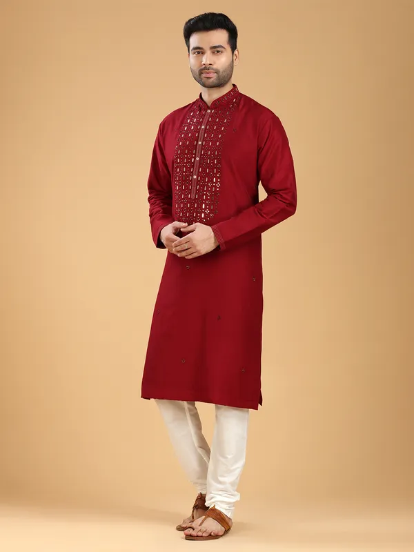 Stunning maroon cotton kurta suit