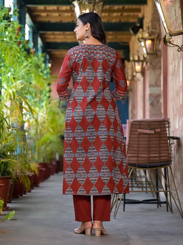 Stunning maroon cotton printed kurti set
