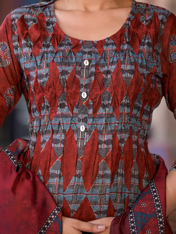 Stunning maroon cotton printed kurti set