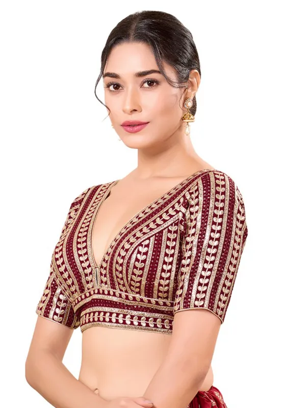 Stunning maroon cotton silk ready made blouse