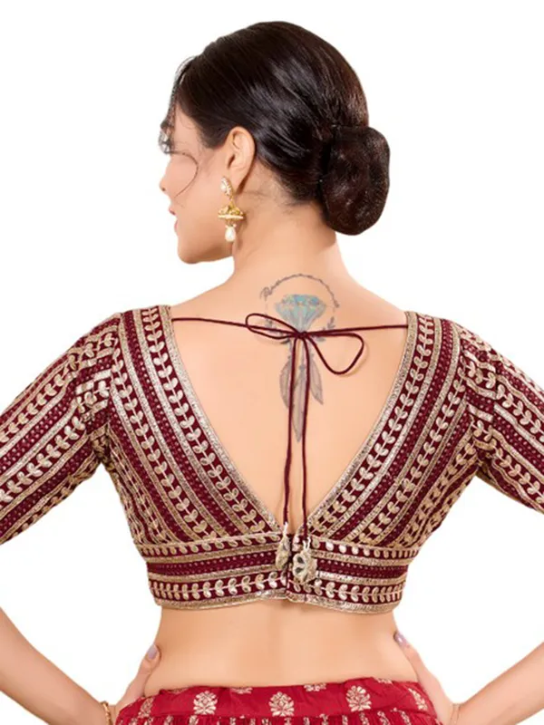 Stunning maroon cotton silk ready made blouse