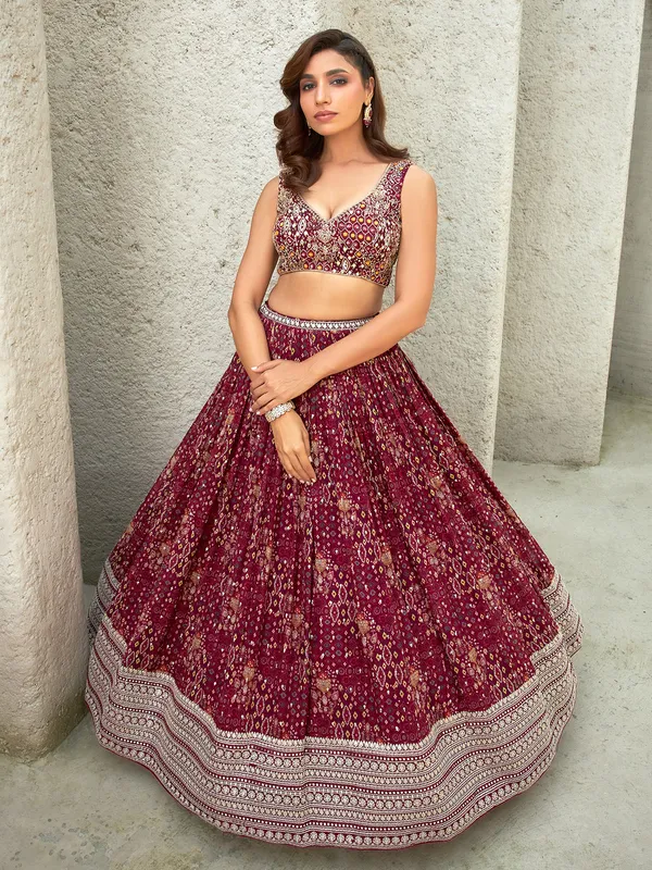 Stunning maroon printed lehenga choli