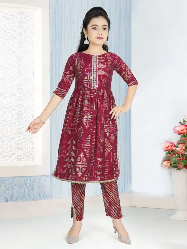 Stunning maroon printed salwar suit