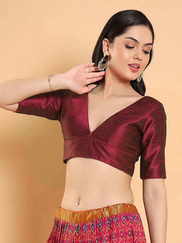 Stunning maroon silk plain blouse