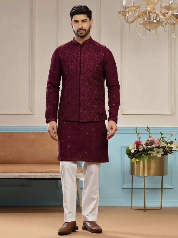 Stunning maroon silk waistcoat set