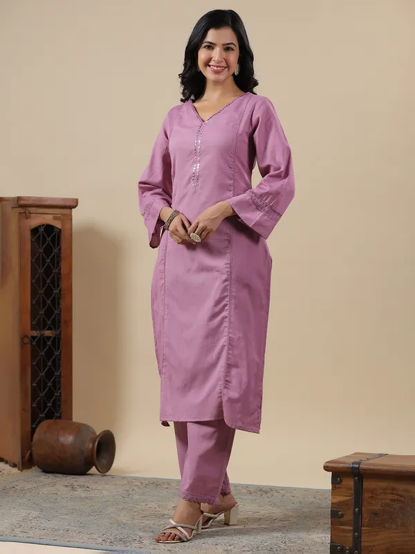 Stunning mauve pink cotton kurti set
