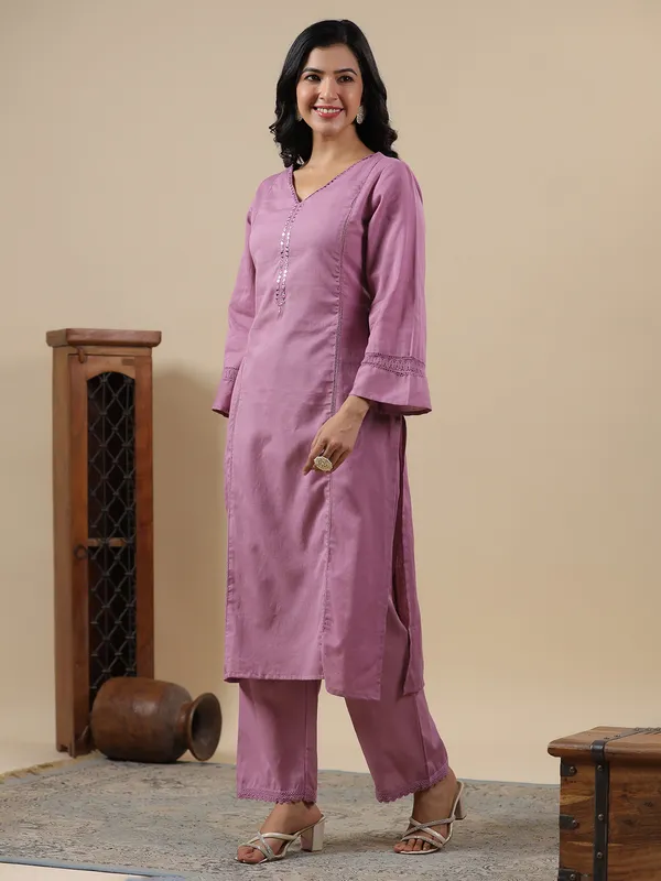Stunning mauve pink cotton kurti set