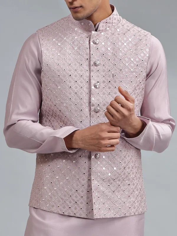 Stunning mauve pink silk waistcoat set