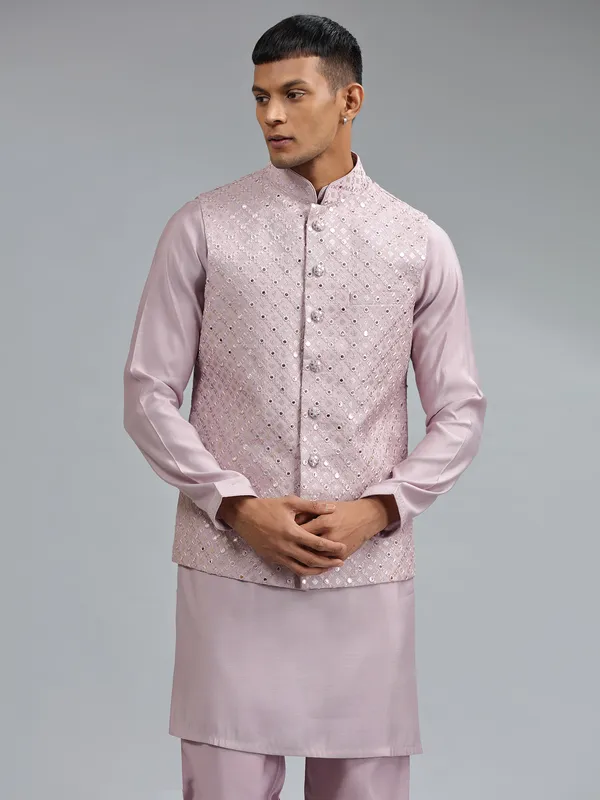 Stunning mauve pink silk waistcoat set