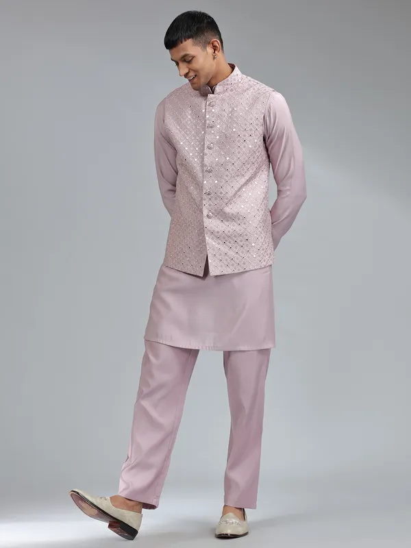 Stunning mauve pink silk waistcoat set
